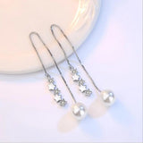 925 Silver Star Zirconia Pearl Tassel Earrings Ear Line pendientes brincos