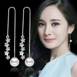 925 Silver Star Zirconia Pearl Tassel Earrings Ear Line pendientes brincos