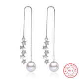 925 Silver Star Zirconia Pearl Tassel Earrings Ear Line pendientes brincos