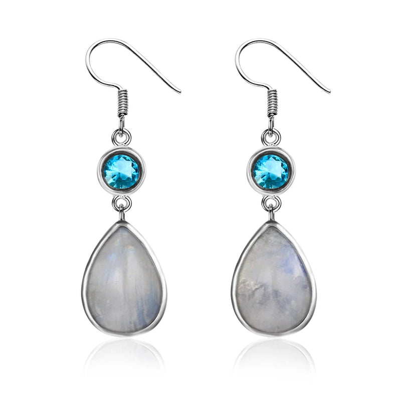 925 Silver Moonstone Zircon Earrings Wedding Jewelry