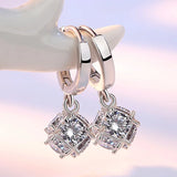 925 Silver Square Zircon Earrings Women Charm Jewelry