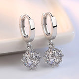 925 Silver Square Zircon Earrings Women Charm Jewelry