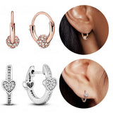 925 Silver Asymmetrical Heart Circular Hoop Earrings for Women