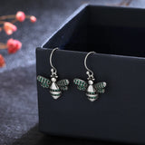 925 Silver Bee Drop Earrings with Green Zircon