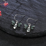 925 Silver Bee Drop Earrings with Green Zircon