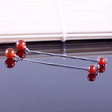 925 Silver Earrings Red Balls Tassel Chain Ear Line Stud Earrings S-E58