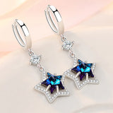 925 Silver Crystal Zircon Pentagram Earrings Women's Jewelry