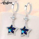 925 Silver Crystal Zircon Pentagram Earrings Women's Jewelry