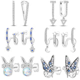 925 Silver Butterfly Moon Star Earrings Women