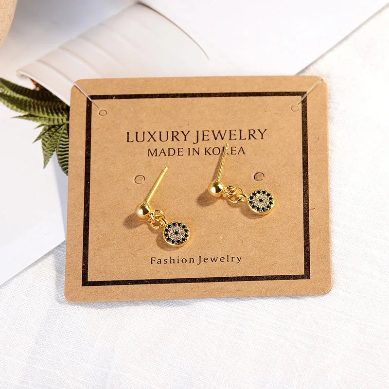 925 Silver CZ Turkey Evil Eye Stud Earrings Rose Jewelry