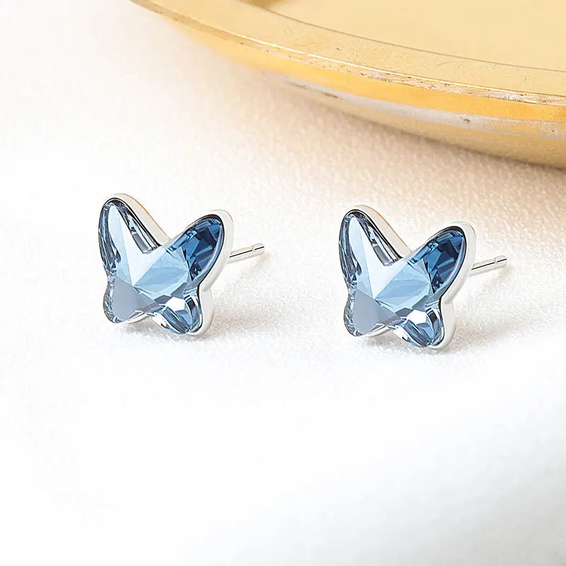 925 Sterling Silver Butterfly Stone Earrings Vintage Retro Party Jewelry