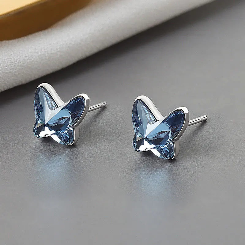 925 Sterling Silver Butterfly Stone Earrings Vintage Retro Party Jewelry