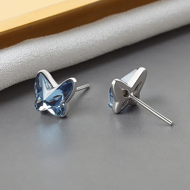 925 Sterling Silver Butterfly Stone Earrings Vintage Retro Party Jewelry