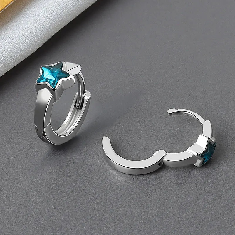 925 Silver Stones Stars Earrings Vintage Retro Party Accessory