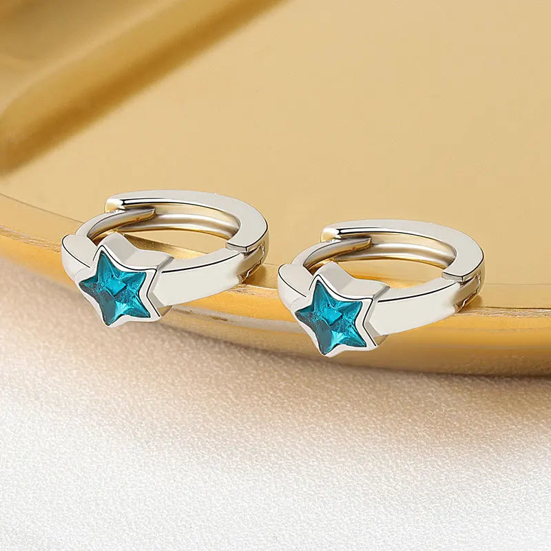 925 Silver Stones Stars Earrings Vintage Retro Party Accessory