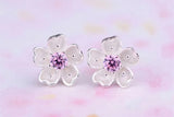 925 Sterling Silver Cherry Blossom Pink Zirconia Ear Studs