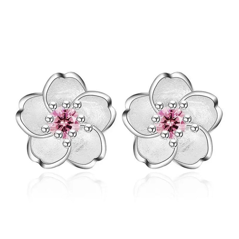 925 Sterling Silver Cherry Blossom Pink Zirconia Ear Studs