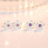925 Sterling Silver Cherry Blossom Pink Zirconia Ear Studs