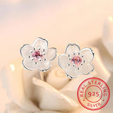 925 Sterling Silver Cherry Blossom Pink Zirconia Ear Studs