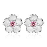 925 Sterling Silver Cherry Blossom Pink Zirconia Ear Studs