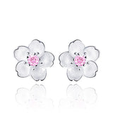925 Sterling Silver Cherry Blossom Pink Zirconia Ear Studs