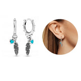 925 Silver Earrings Heart Feather Moon Drop Earrings