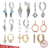 925 Silver Earrings Heart Feather Moon Drop Earrings