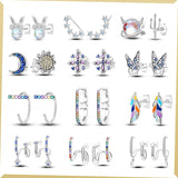 925 Silver Colorful Feather Elf Ear Studs Halloween Jewelry