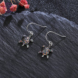 925 Silver Turtle Zircon Earrings Colorful Animal Drop Jewelry