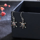 925 Silver Turtle Zircon Earrings Colorful Animal Drop Jewelry