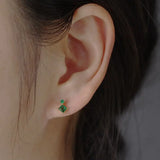 925 Sterling Silver Earrings Crystal Zircon Square Turquoise Stud Earrings