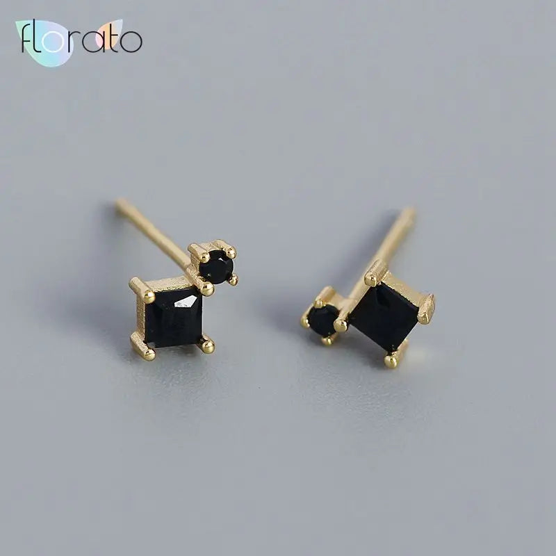 925 Sterling Silver Earrings Crystal Zircon Square Turquoise Stud Earrings