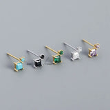 925 Sterling Silver Earrings Crystal Zircon Square Turquoise Stud Earrings