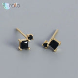 925 Sterling Silver Earrings Crystal Zircon Square Turquoise Stud Earrings