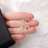 925 Silver Panda Bee Daisy Earrings Asymmetrical Star Moon Dinosaur Jewelry