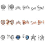 925 Silver DIY Rose Tiara Crystal Earrings for Women