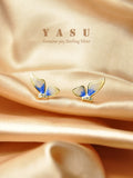 925 Sterling Silver Enamel Butterfly Wing Ear Studs 14k Plated Jewelry