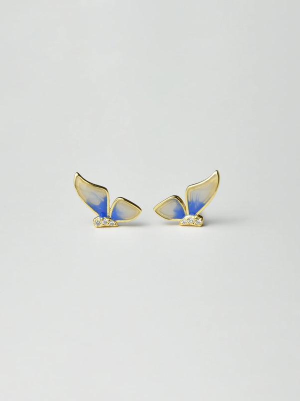 925 Sterling Silver Enamel Butterfly Wing Ear Studs 14k Plated Jewelry