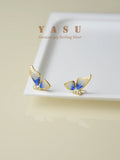 925 Sterling Silver Enamel Butterfly Wing Ear Studs 14k Plated Jewelry