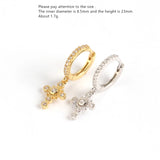 925 Silver Earrings Cross Zircon Geometric Round Ear Ring Drop