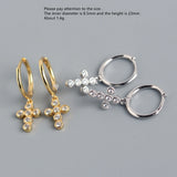 925 Silver Earrings Cross Zircon Geometric Round Ear Ring Drop