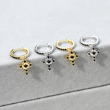 925 Silver Earrings Cross Zircon Geometric Round Ear Ring Drop