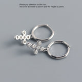 925 Silver Earrings Cross Zircon Geometric Round Ear Ring Drop
