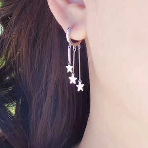 925 Silver Stars Tassel Long Drop Earrings for Women