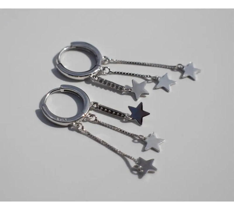 925 Silver Stars Tassel Long Drop Earrings for Women