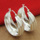 925 Silver Striped Car Flower Earrings 3.5CM Women Wedding Jewelry
