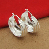 925 Silver Striped Car Flower Earrings 3.5CM Women Wedding Jewelry