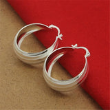 925 Silver Striped Car Flower Earrings 3.5CM Women Wedding Jewelry