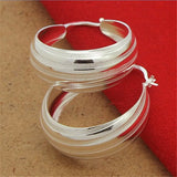 925 Silver Striped Car Flower Earrings 3.5CM Women Wedding Jewelry