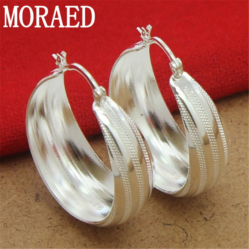 925 Silver Striped Car Flower Earrings 3.5cm Wedding Jewelry